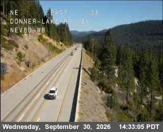 Caltrans camera: I-80 westbound at Donner Lake (Exit 180)